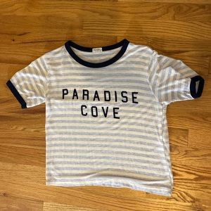 Brandy Melville “John Galt” White and Blue Striped T-Shirt